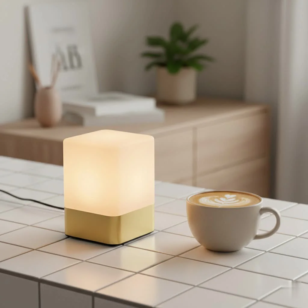 Modern wall night light illuminating a hallway