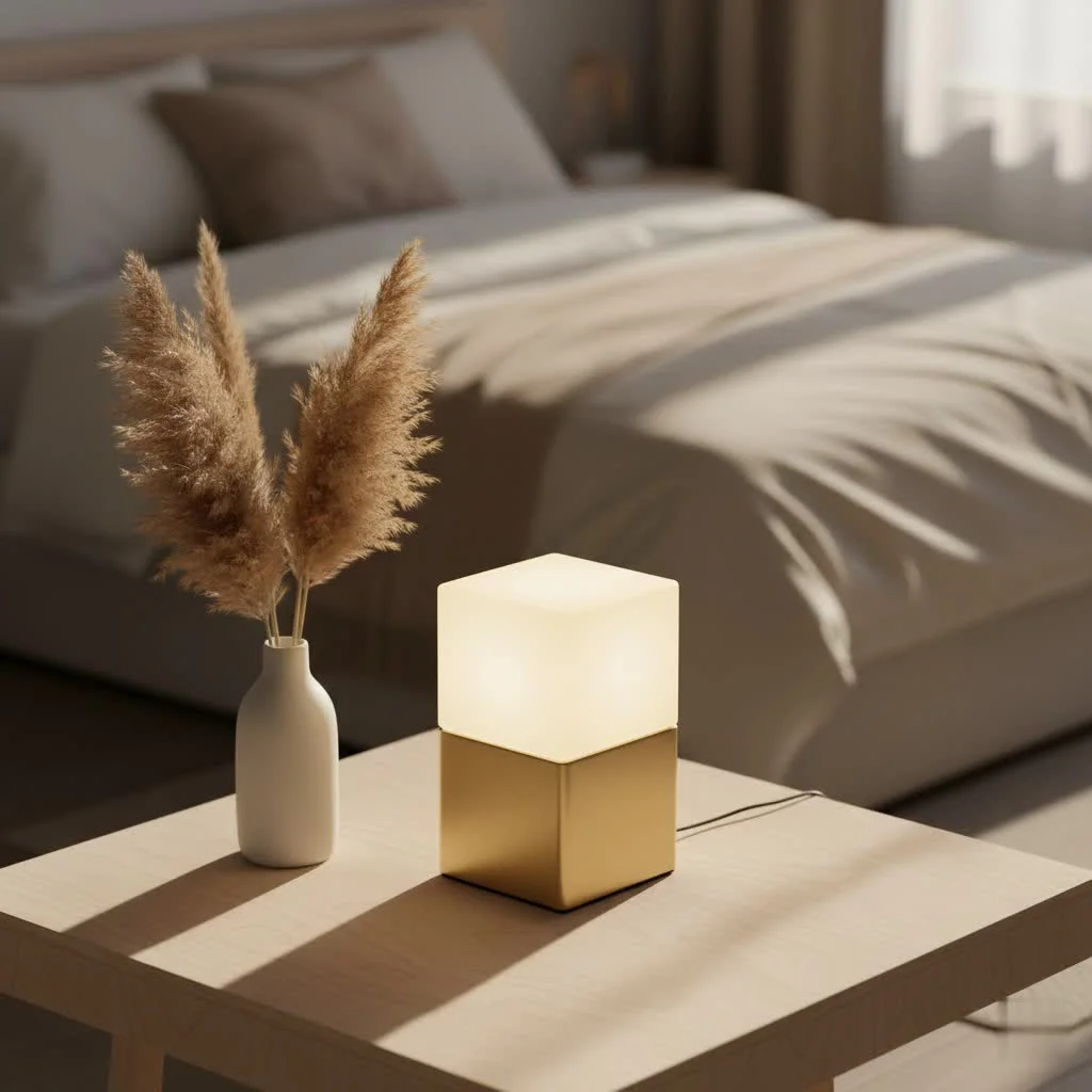 Soft glow from a battery night light illuminating a dark room
