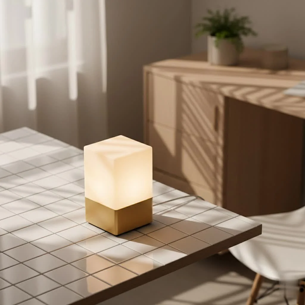 Realistic 3D printed moon night light glowing softly
