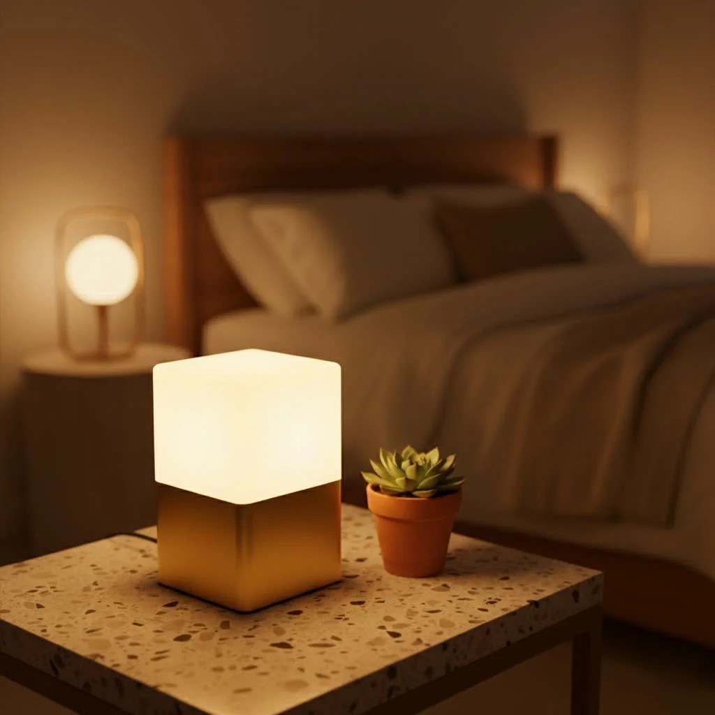 Soft glow night light illuminating a dark hallway
