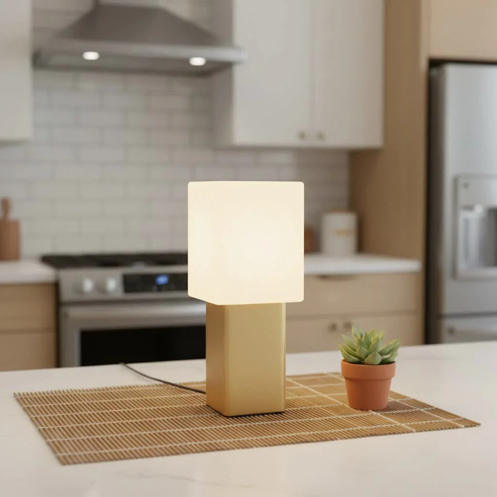 Christmas tree night light glowing on a shelf