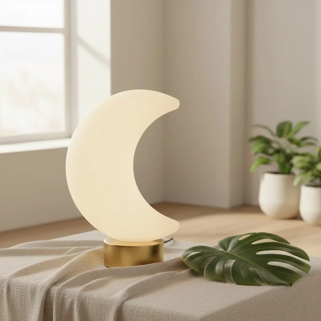 Soft glow of a night light illuminating a bedroom at night