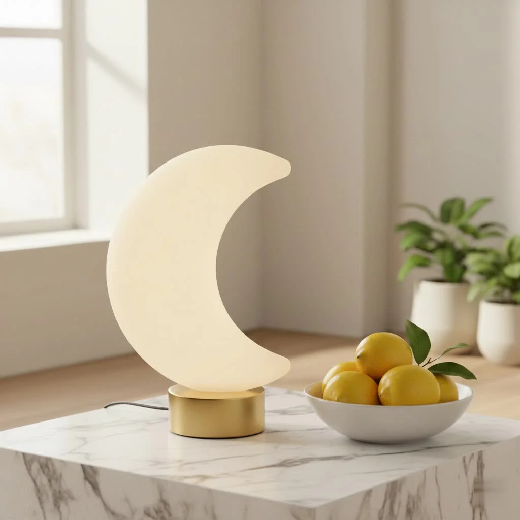 Soft glow from a modern night light in a bedroom
